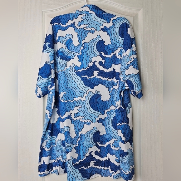 KYKU Men's Button Down Short Sleeve Shirt, One Pocket | Ocean Blue & White - Picture 6 of 9